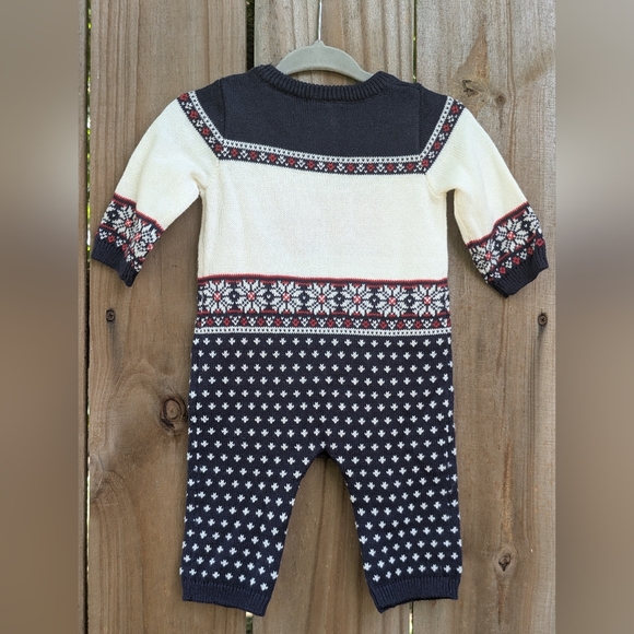 Janie and Jack Baby Boys Navy Blue Holiday Train One Piece Knit Jumpsuit - Picture 7 of 11